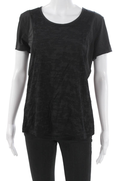 Lululemon Womens Black Striped Short Sleeve Basic T-Shirt Round Neck Size 8