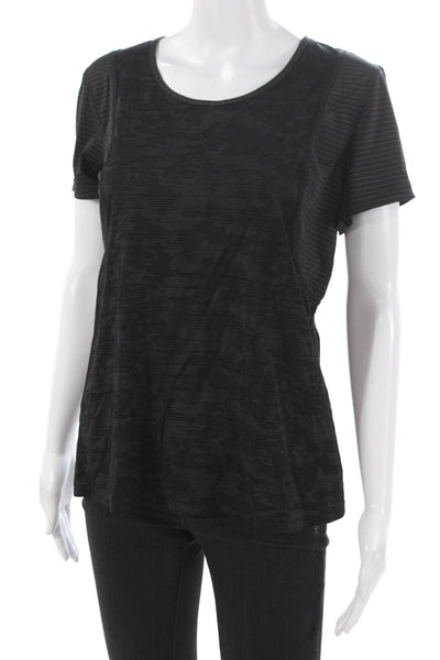 Lululemon Womens Black Striped Short Sleeve Basic T-Shirt Round Neck Size 8