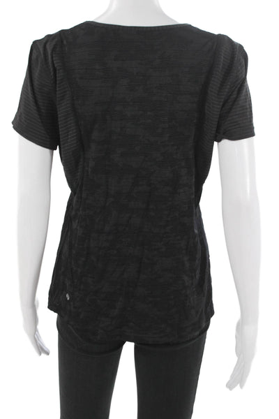 Lululemon Womens Black Striped Short Sleeve Basic T-Shirt Round Neck Size 8