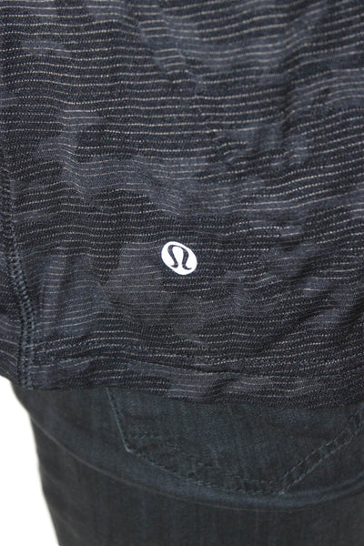 Lululemon Womens Black Striped Short Sleeve Basic T-Shirt Round Neck Size 8