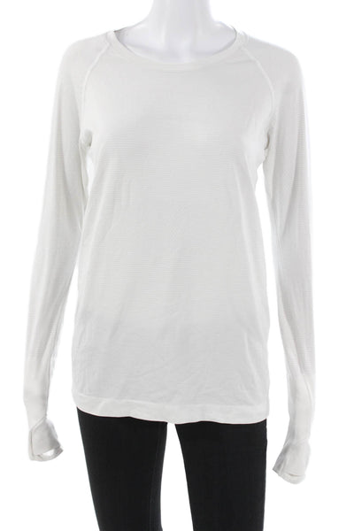 Lululemon Womens White Striped Crew Neck Long Sleeve Basic Tee Size 8