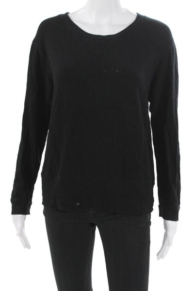 Monrow Women Pullover Sweatshirt Black Rayon Crew Neck Long Sleeve Size M