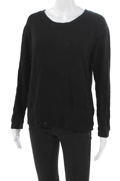 Monrow Women Pullover Sweatshirt Black Rayon Crew Neck Long Sleeve Size M
