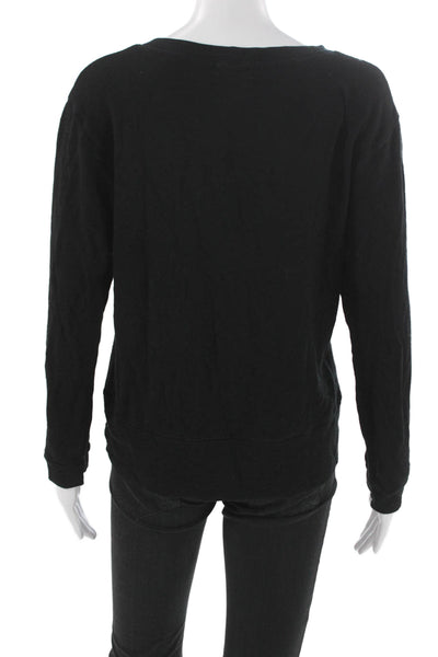 Monrow Women Pullover Sweatshirt Black Rayon Crew Neck Long Sleeve Size M
