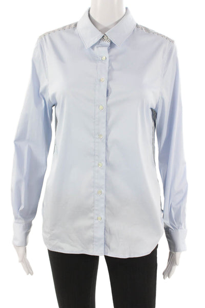 JED Women Basic Button-Up Cotton Collared Long Sleeve Blue Size L