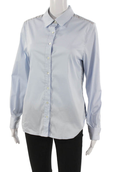 JED Women Basic Button-Up Cotton Collared Long Sleeve Blue Size L