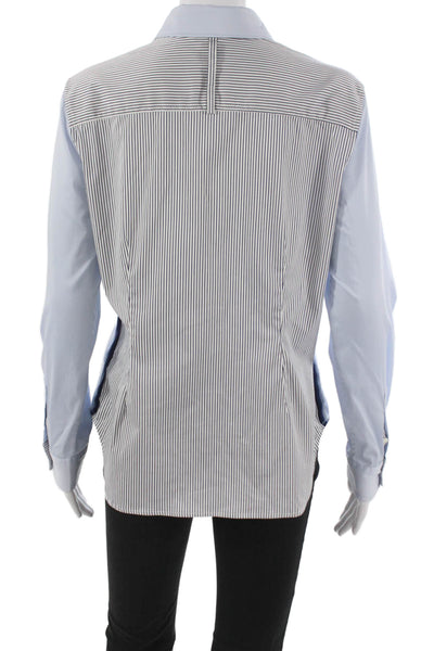 JED Women Basic Button-Up Cotton Collared Long Sleeve Blue Size L