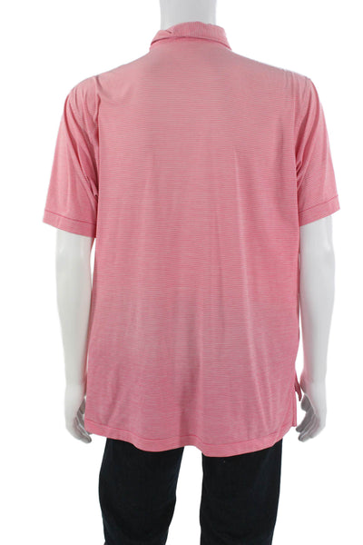 Peter Millar Mens Short Sleeve Collared Striped Knit Polo Shirt Pink Size Large