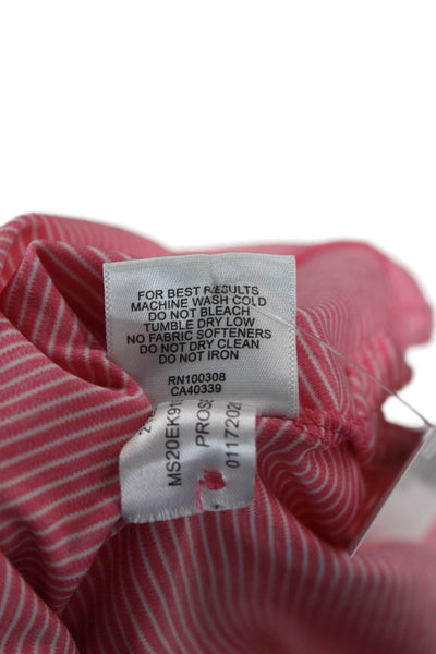 Peter Millar Mens Short Sleeve Collared Striped Knit Polo Shirt Pink Size Large