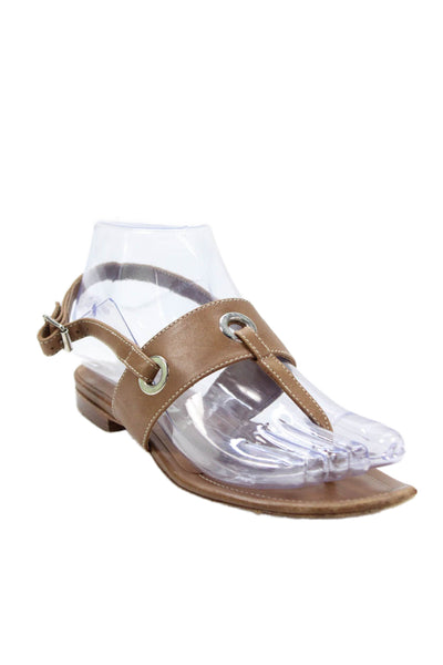 Manolo Blahnik Womens Grommet Ankle T Strap Sandals Brown Leather Size 36