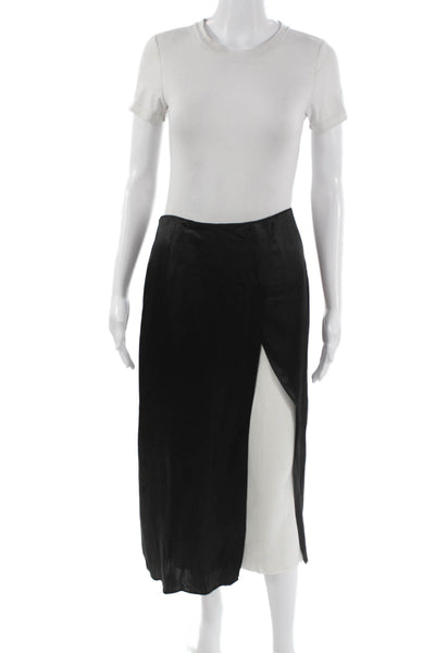 Zara Women Straight Pencil Midi Skirt Black Acetate Zip Size S