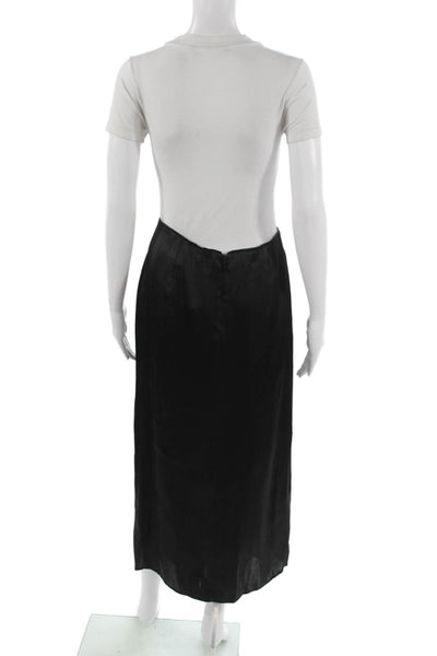 Zara Women Straight Pencil Midi Skirt Black Acetate Zip Size S