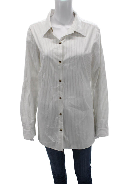 Lafayette 148 New York Women Striped Tunic Button Up Long Sleeve Size XL