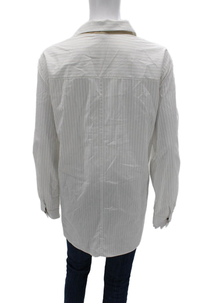 Lafayette 148 New York Women Striped Tunic Button Up Long Sleeve Size XL
