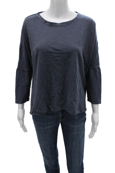 Mersea Womens Basic Cotton Boat Neck 3/4 Sleeve T-Shirt Blue Size S