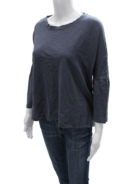 Mersea Womens Basic Cotton Boat Neck 3/4 Sleeve T-Shirt Blue Size S