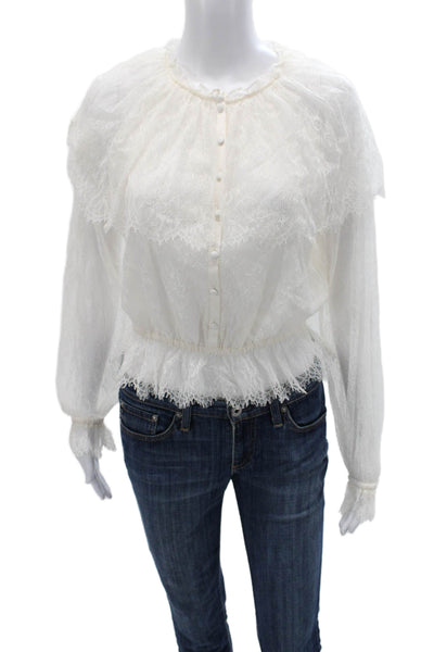 Cami NYC Womens White Polyester Round Neck Button Long Sleeve Blouse Size XS
