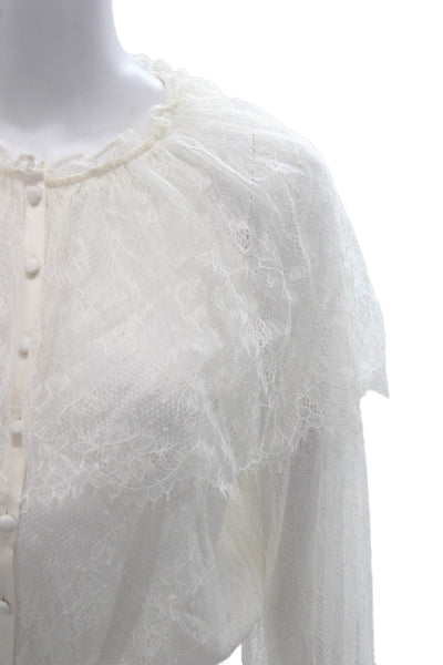 Cami NYC Womens White Polyester Round Neck Button Long Sleeve Blouse Size XS