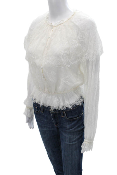 Cami NYC Womens White Polyester Round Neck Button Long Sleeve Blouse Size XS