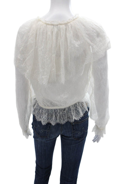 Cami NYC Womens White Polyester Round Neck Button Long Sleeve Blouse Size XS