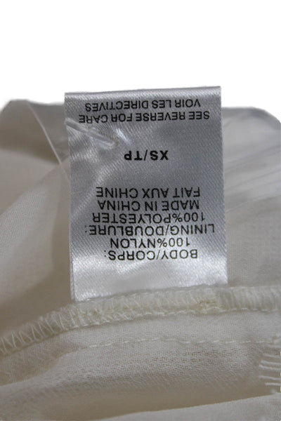 Cami NYC Womens White Polyester Round Neck Button Long Sleeve Blouse Size XS