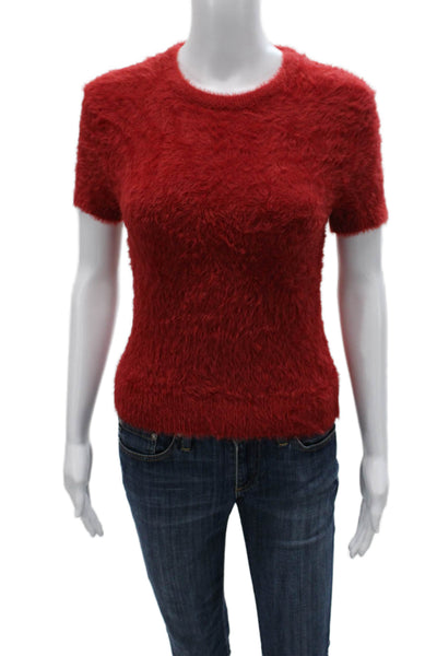 Helmut Lang Womens Pullover Red Nylon Short Sleeve Round Neck Size 2XS
