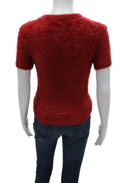 Helmut Lang Womens Pullover Red Nylon Short Sleeve Round Neck Size 2XS
