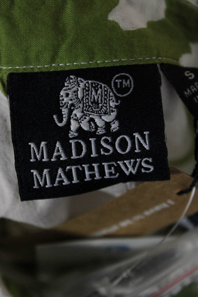 Madison Mathews Women Collared Cotton Geometric Blouse 3/4 Sleeve Green Size S