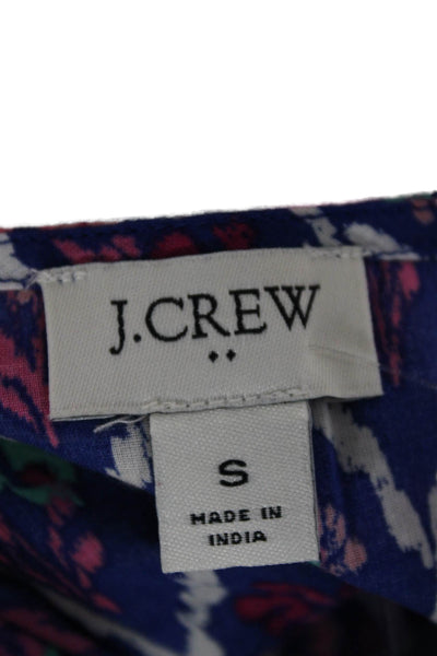 J Crew Womens Tunic Blouse Blue Geometric Cotton Round Neck 3/4 Sleeve Size S