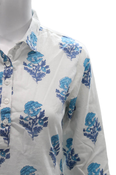 Victoria Dunn Women Tunic Button-Up White Floral 3/4 Sleeve Size XS