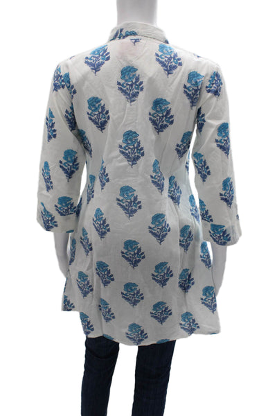 Victoria Dunn Women Tunic Button-Up White Floral 3/4 Sleeve Size XS