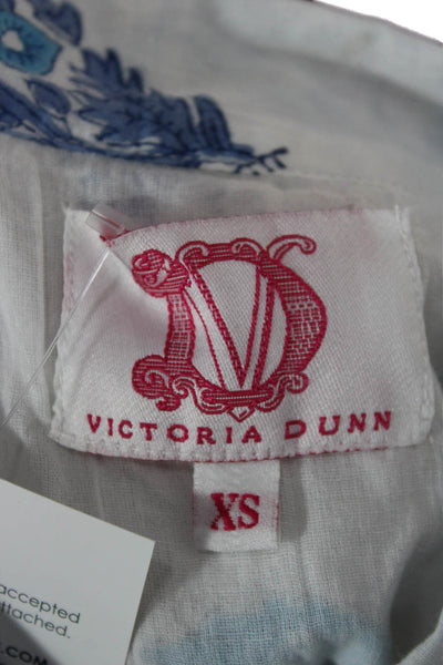 Victoria Dunn Women Tunic Button-Up White Floral 3/4 Sleeve Size XS
