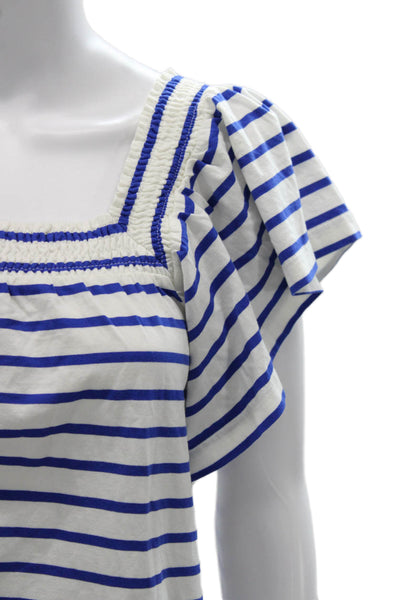 J Crew Womens Blue Striped Cotton Square Neck Short Sleeve Blouse Size S