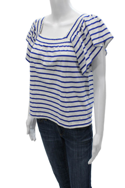 J Crew Womens Blue Striped Cotton Square Neck Short Sleeve Blouse Size S