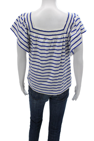 J Crew Womens Blue Striped Cotton Square Neck Short Sleeve Blouse Size S