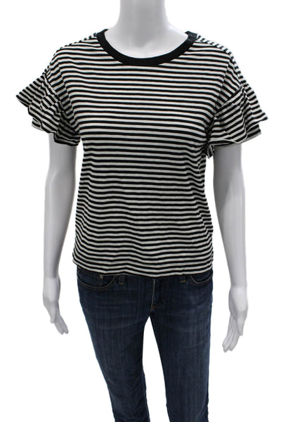 Madewell Women Striped Cotton Crew Neck T-Shirt Black Short Sleeve Size XS