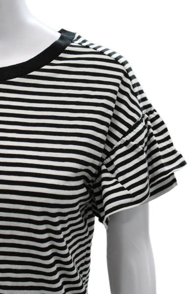Madewell Women Striped Cotton Crew Neck T-Shirt Black Short Sleeve Size XS
