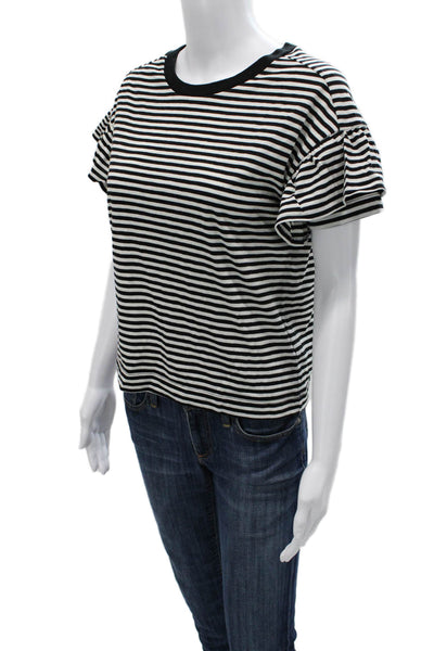 Madewell Women Striped Cotton Crew Neck T-Shirt Black Short Sleeve Size XS