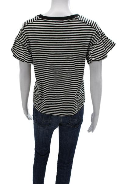 Madewell Women Striped Cotton Crew Neck T-Shirt Black Short Sleeve Size XS