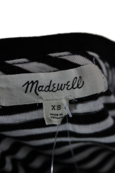 Madewell Women Striped Cotton Crew Neck T-Shirt Black Short Sleeve Size XS
