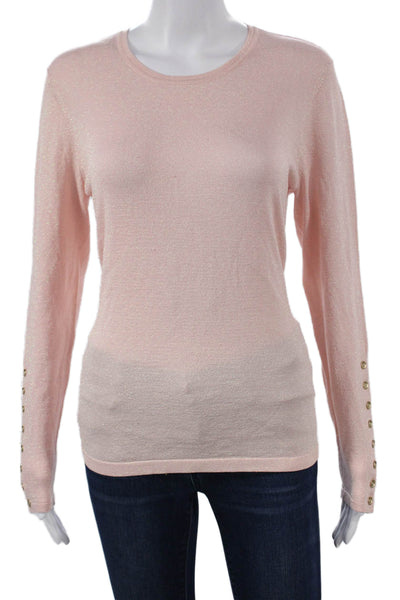 J. Mclaughlin Women Pink Rayon Crew Neck Pullover Long Sleeve Solid Size M