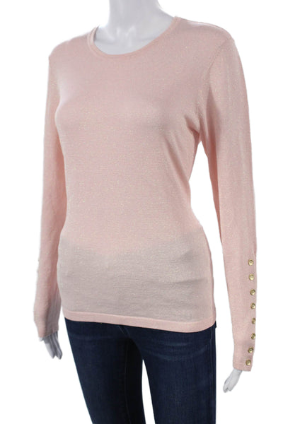 J. Mclaughlin Women Pink Rayon Crew Neck Pullover Long Sleeve Solid Size M
