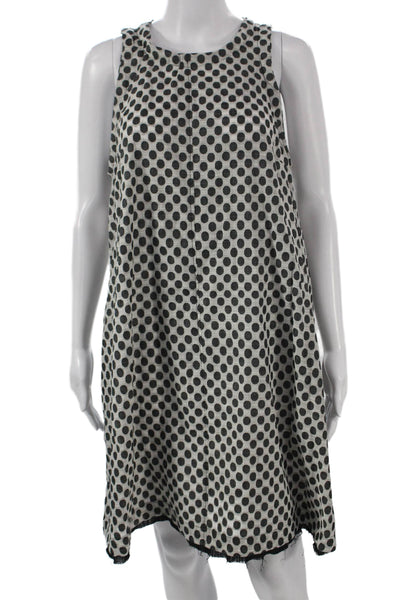 Diane Ness Women Black Polka Dot Shift Dress Cotton Sleeveless Button Size M