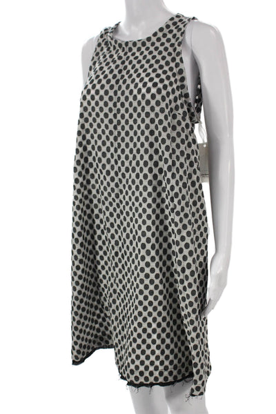 Diane Ness Women Black Polka Dot Shift Dress Cotton Sleeveless Button Size M