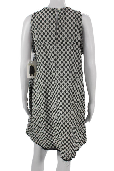Diane Ness Women Black Polka Dot Shift Dress Cotton Sleeveless Button Size M