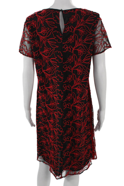 Rene Lezard Women Black Floral Short Sleeve Shift Dress Size 38