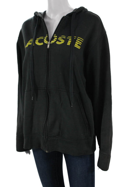 Lacoste Unisex Adults Full Zip Hoodie Black Cotton V-Neck Long Sleeve Size 5