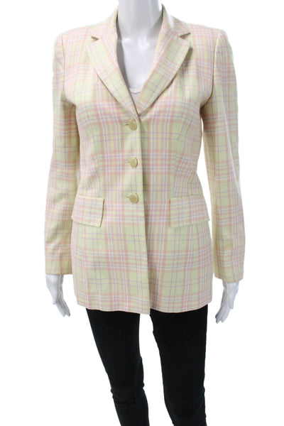 Escada Women Multicolor Plaid Silk Blend Blazer Button Long Sleeve Size 34