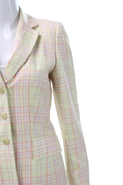 Escada Women Multicolor Plaid Silk Blend Blazer Button Long Sleeve Size 34