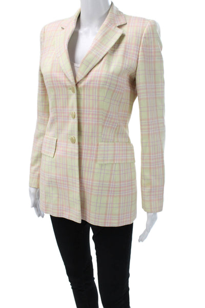 Escada Women Multicolor Plaid Silk Blend Blazer Button Long Sleeve Size 34